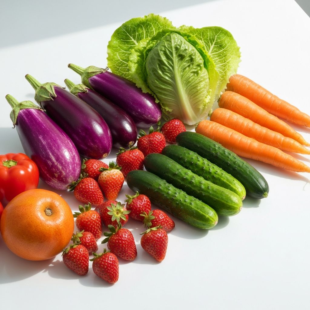 Verschiedenartige frische Gemüse und Obst