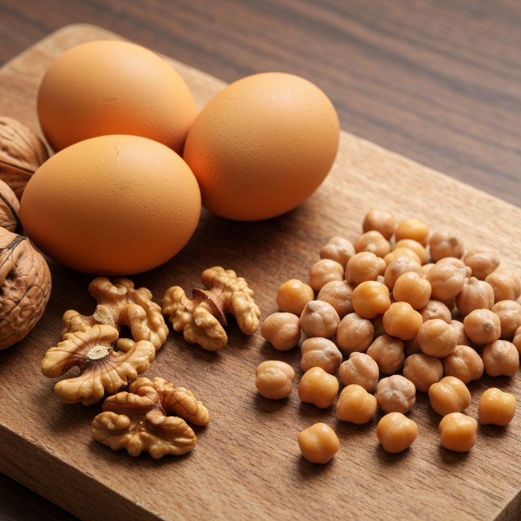 Proteinreiche Lebensmittel wie Eier Nüsse und Hülsenfrüchte