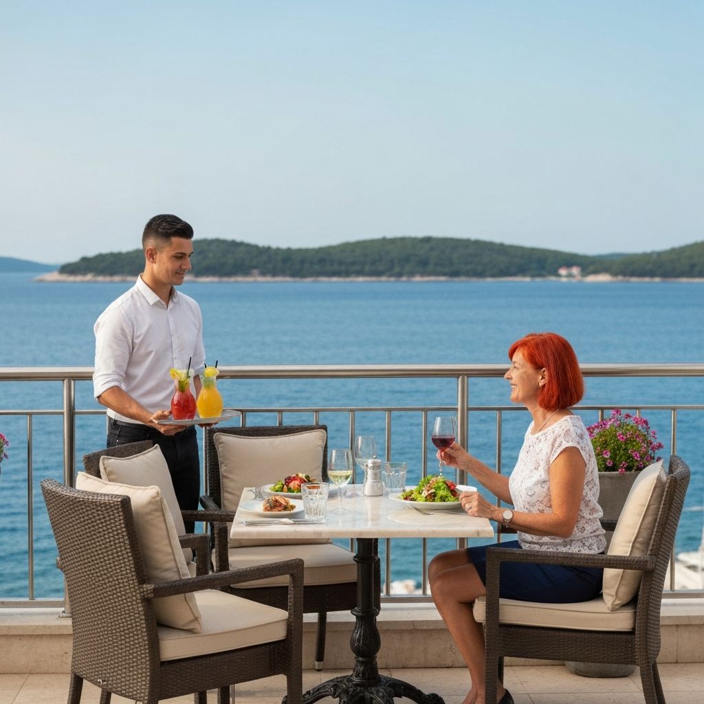 Uzvišeni laki ručak na šik terasi sa pogledom na Jadransko more, premijumni mediteranski lifestyle